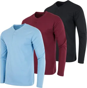 Real Essentials 3 Pack: Men's Cotton Short & Long Sleeve Henley T-Shirt Performance Activewear (Available in Big & Tall)