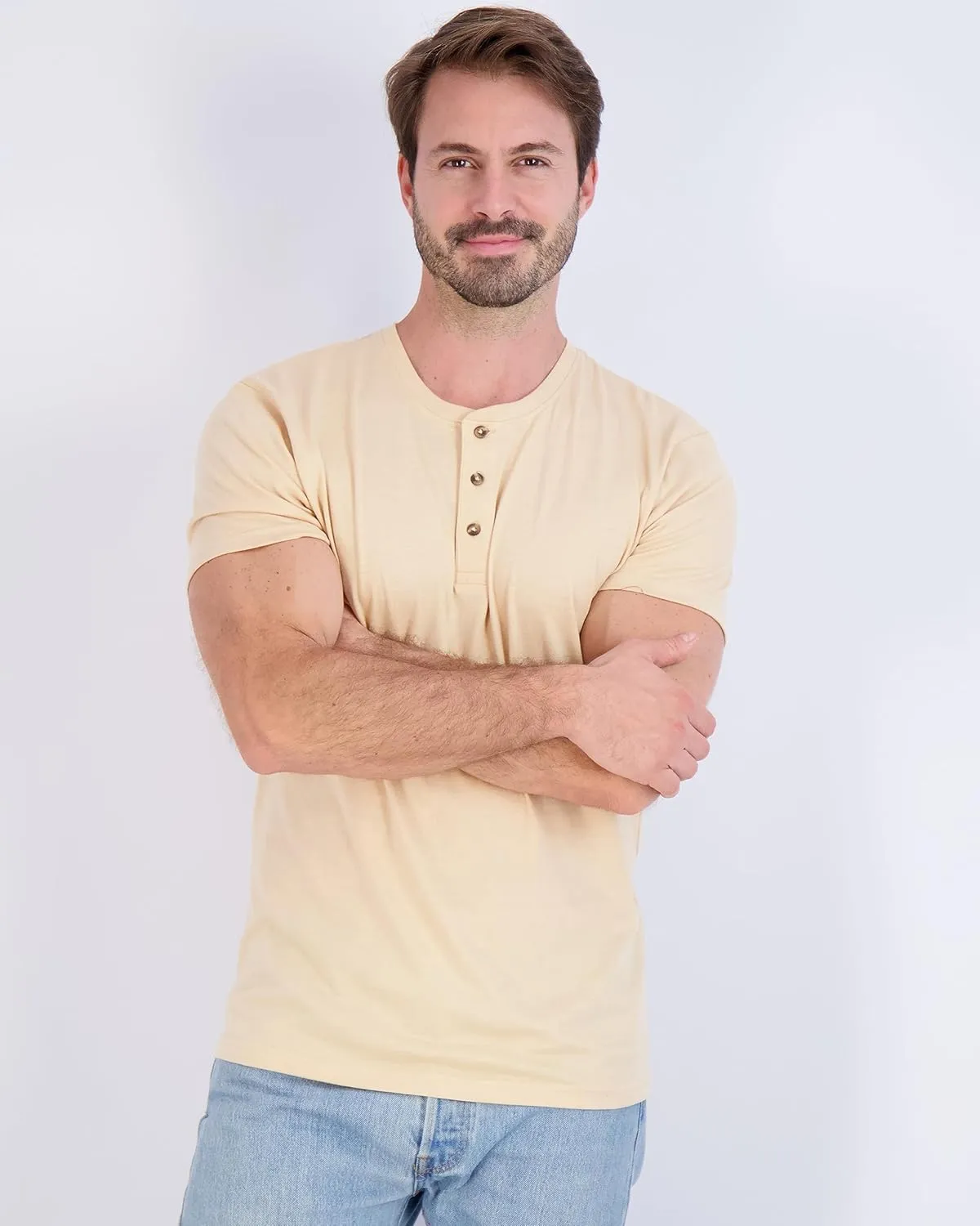Real Essentials 3 Pack: Men's Cotton Short & Long Sleeve Henley T-Shirt Performance Activewear (Available in Big & Tall)