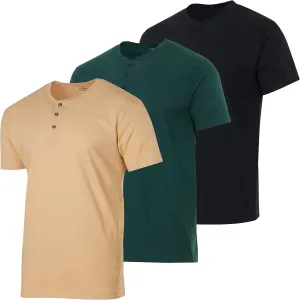 Real Essentials 3 Pack: Men's Cotton Short & Long Sleeve Henley T-Shirt Performance Activewear (Available in Big & Tall)