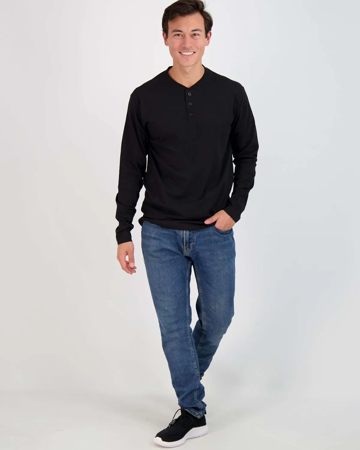 Real Essentials 3 Pack: Men's Cotton Short & Long Sleeve Henley T-Shirt Performance Activewear (Available in Big & Tall)