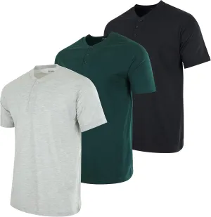 Real Essentials 3 Pack: Men's Cotton Short & Long Sleeve Henley T-Shirt Performance Activewear (Available in Big & Tall)