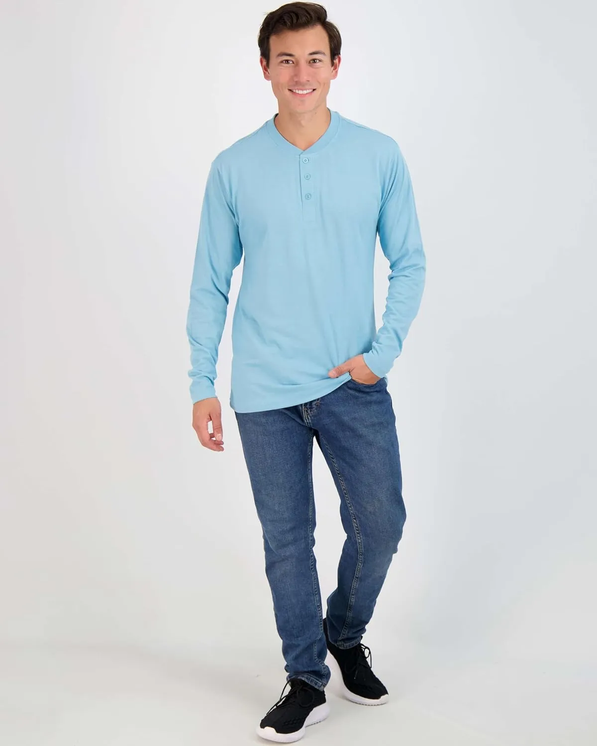 Real Essentials 3 Pack: Men's Cotton Short & Long Sleeve Henley T-Shirt Performance Activewear (Available in Big & Tall)