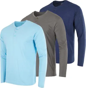 Real Essentials 3 Pack: Men's Cotton Short & Long Sleeve Henley T-Shirt Performance Activewear (Available in Big & Tall)