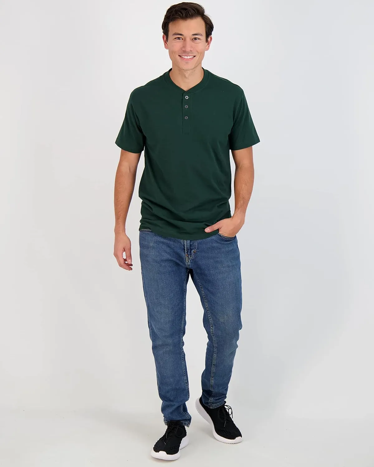 Real Essentials 3 Pack: Men's Cotton Short & Long Sleeve Henley T-Shirt Performance Activewear (Available in Big & Tall)