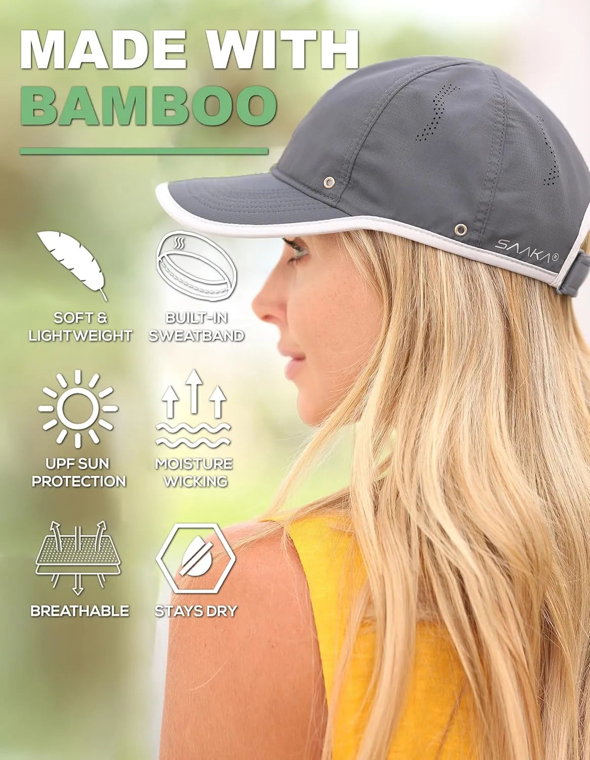 SAAKA Featherlight Sports Hat. Lightweight, Quick Drying. Running, Tennis & Golf Cap for Women & Girls