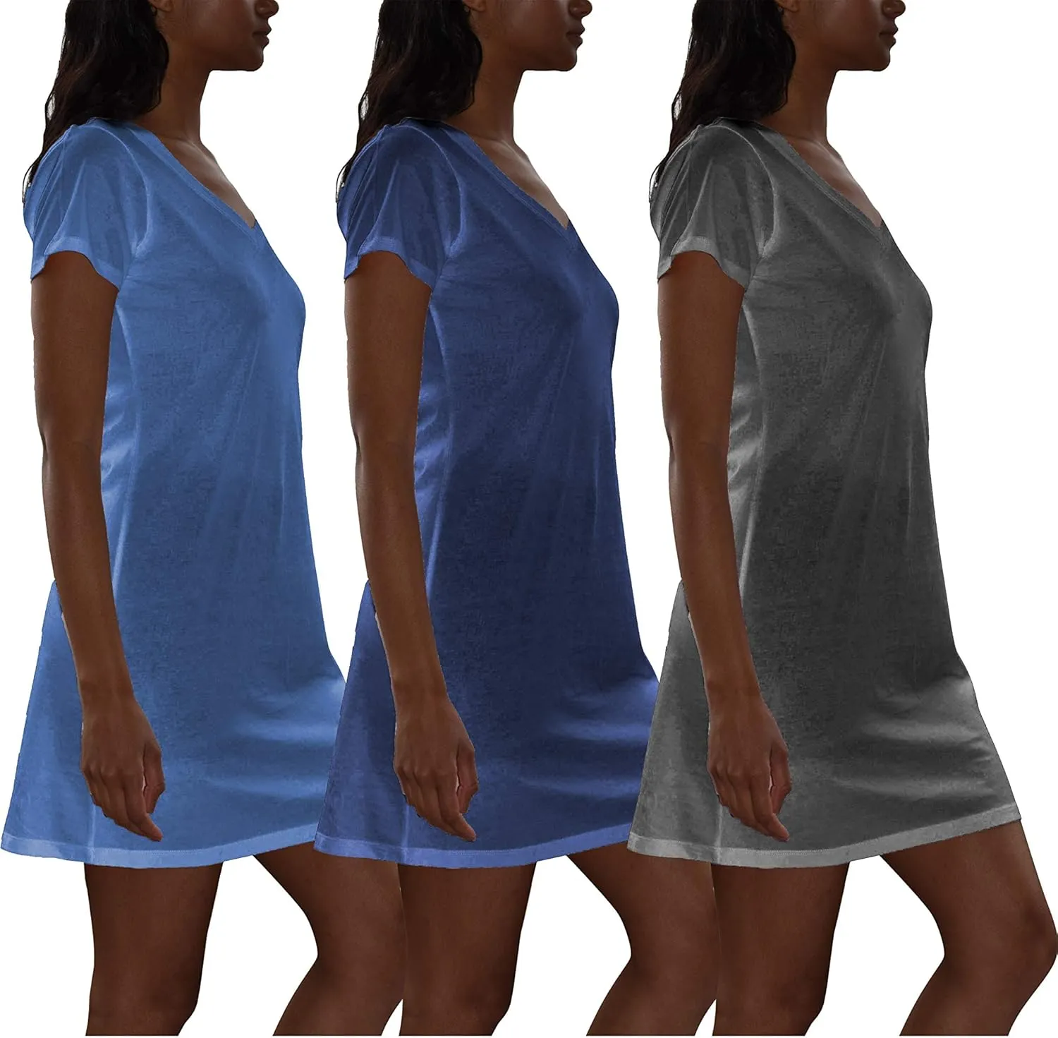 Sexy Basics Women's Cotton Soft V-Neck Sleepwear Shirt/Nightwear Shirt -Multi Pack