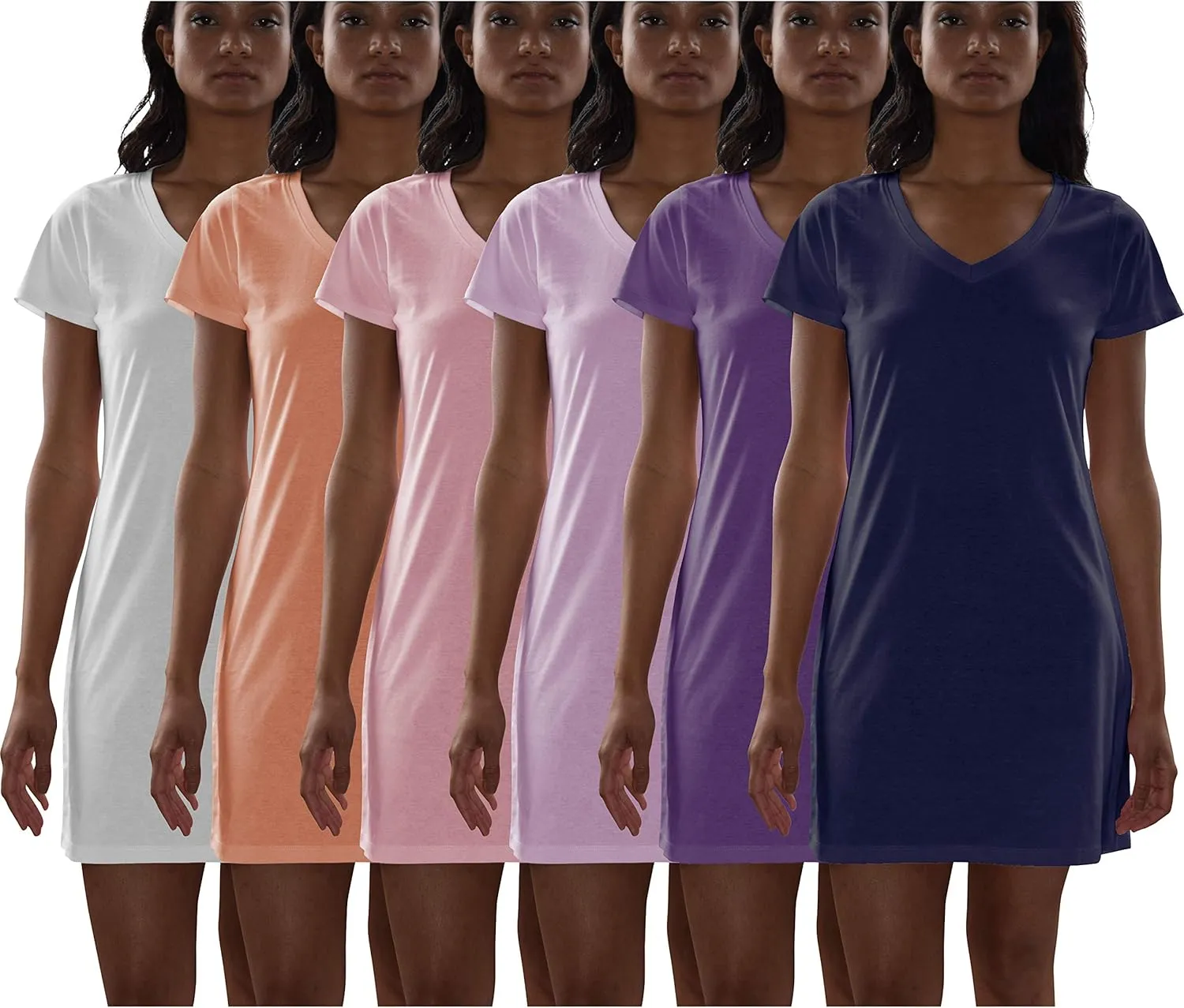 Sexy Basics Women's Cotton Soft V-Neck Sleepwear Shirt/Nightwear Shirt -Multi Pack
