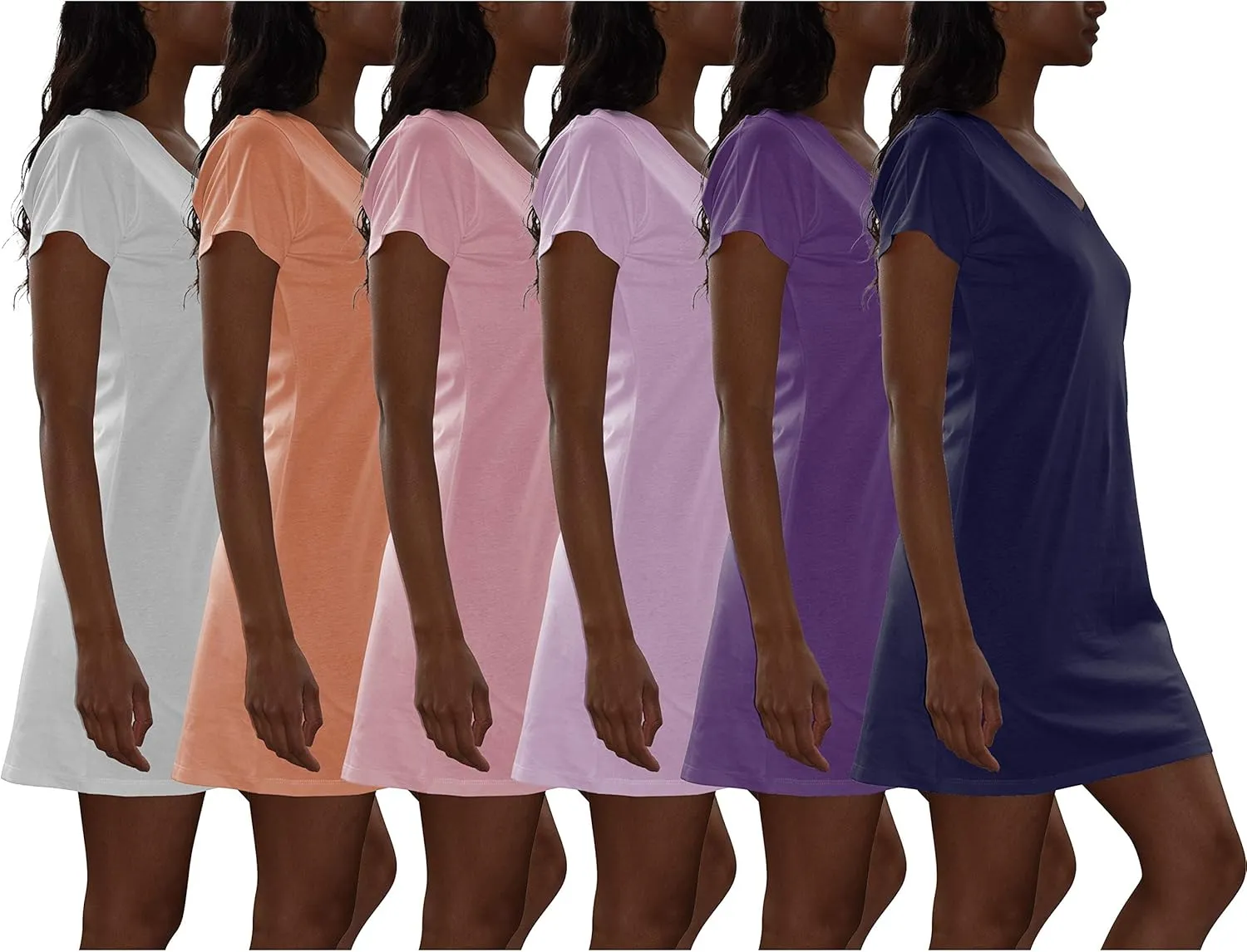 Sexy Basics Women's Cotton Soft V-Neck Sleepwear Shirt/Nightwear Shirt -Multi Pack