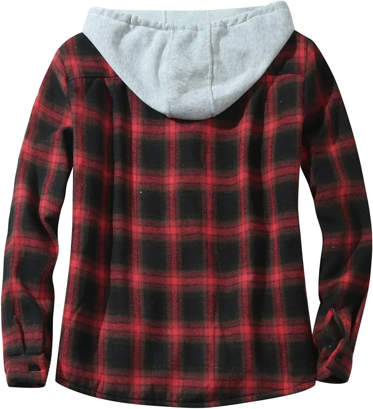 Sherpa Lined Hooded Flannel Jackets for Men Plaid Button Down Sweatshirts Drawstring Hoodie Jackets Winter Warm Coat