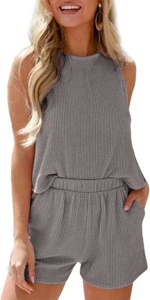 SHEWIN Women's Summer 2 Piece Outfits Shorts Sets Matching Set Loungewear 2025