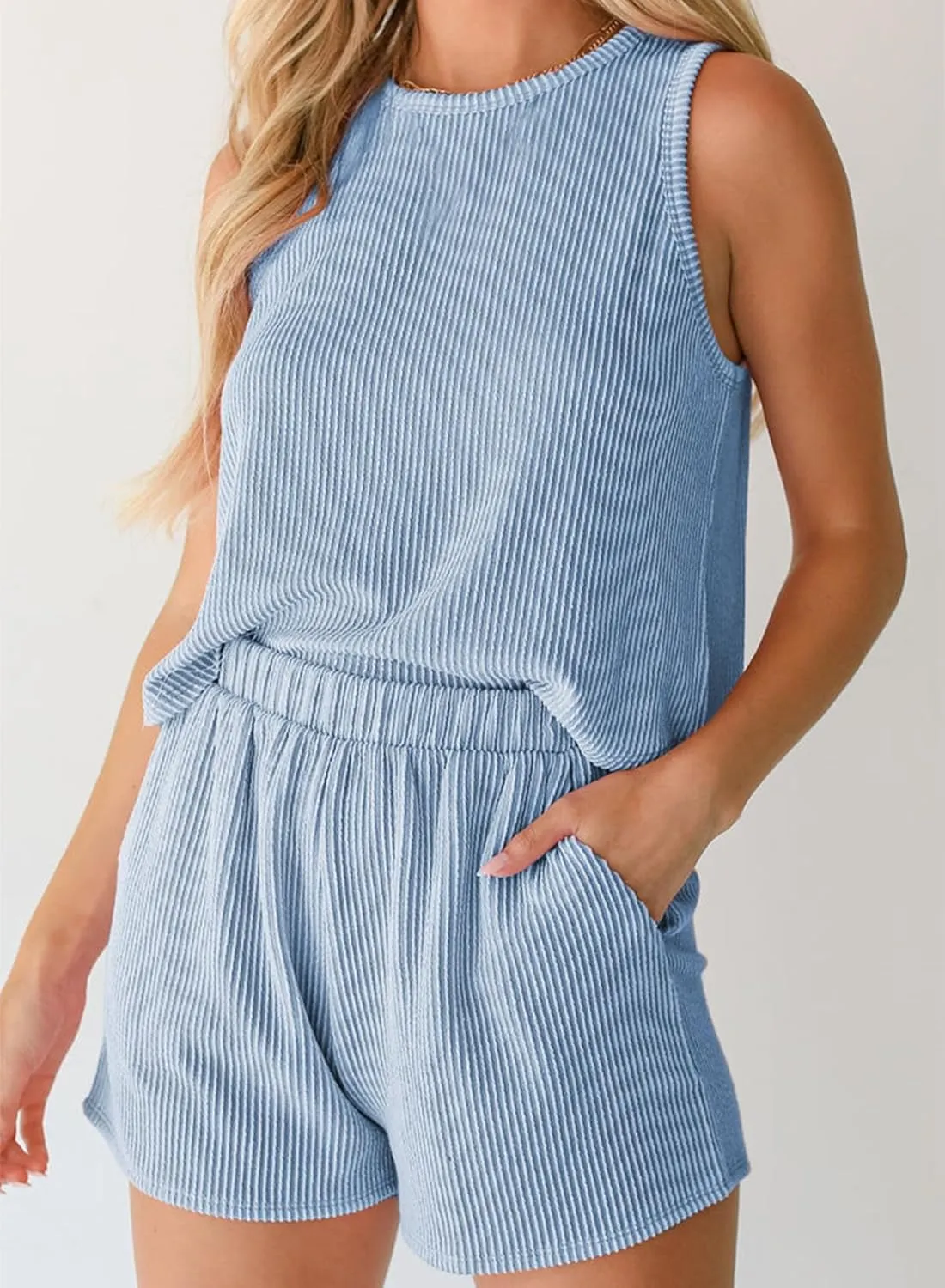 SHEWIN Women's Summer 2 Piece Outfits Shorts Sets Matching Set Loungewear 2025