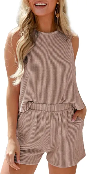 SHEWIN Women's Summer 2 Piece Outfits Shorts Sets Matching Set Loungewear 2025