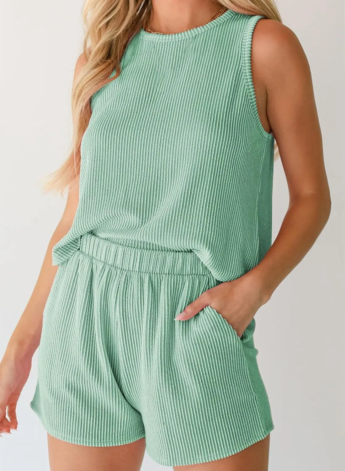 SHEWIN Women's Summer 2 Piece Outfits Shorts Sets Matching Set Loungewear 2025
