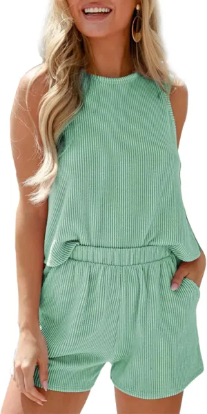 SHEWIN Women's Summer 2 Piece Outfits Shorts Sets Matching Set Loungewear 2025