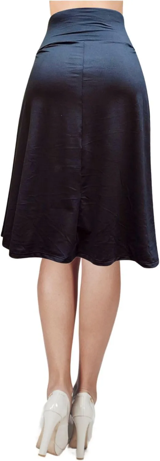 ShopMyTrend Women's A-Line Foldover Lightweight Flare Midi Pull On Closure Skirt