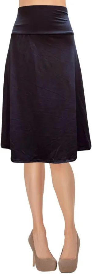 ShopMyTrend Women's A-Line Foldover Lightweight Flare Midi Pull On Closure Skirt