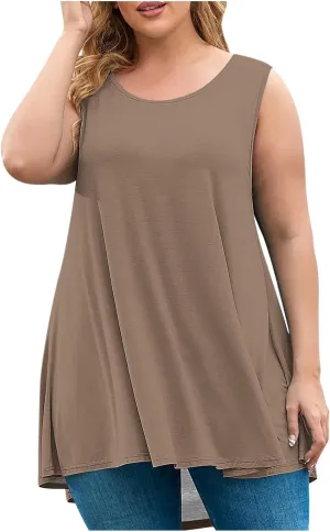 Sleeveless Tops for Women Summer Plus Size Tunic Tops Round Neck Casual Flowy Tank Tops Loose Fit