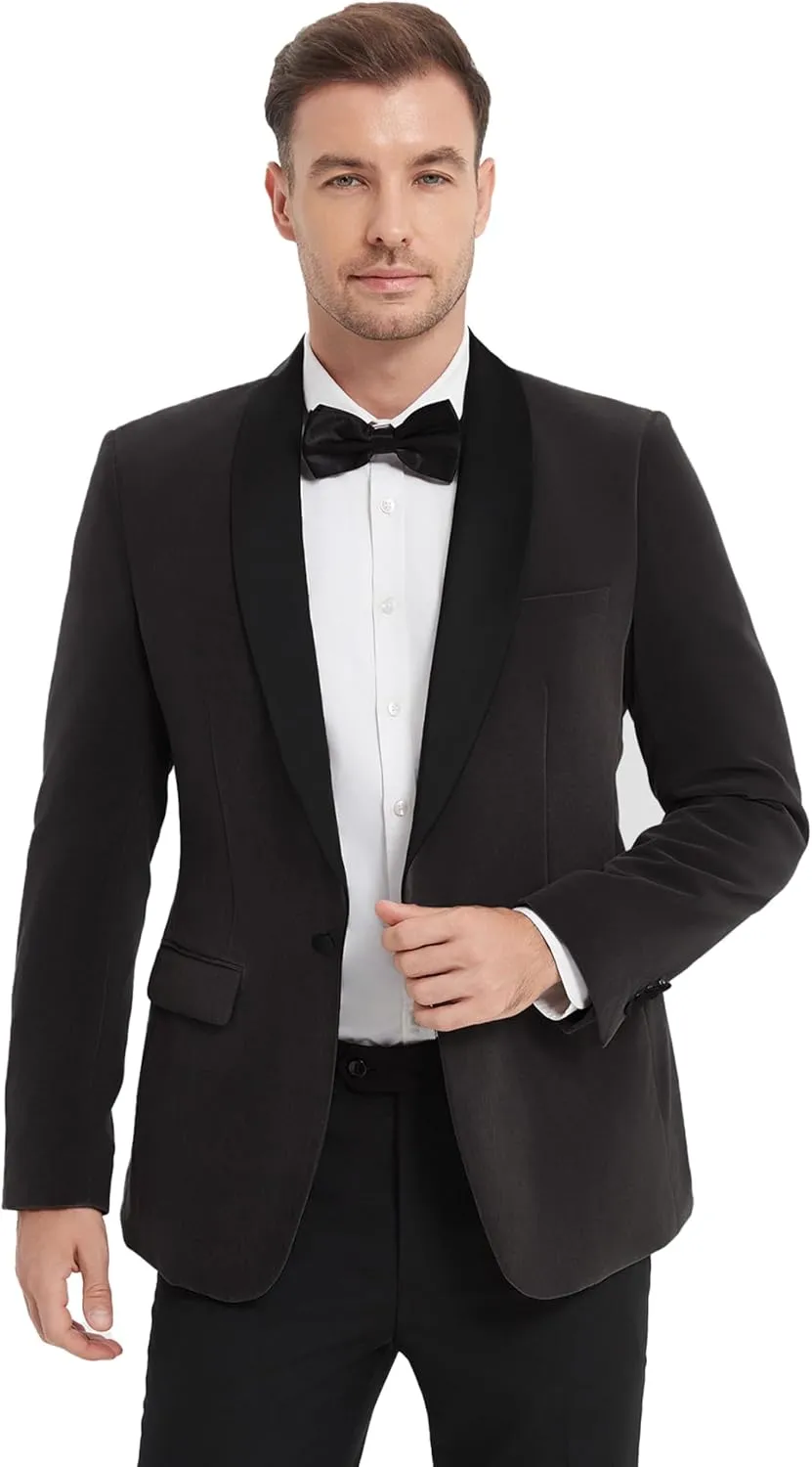 Slim Fit Suit Jacket for Men Tuxedo Blazer Velvet Shawl Lapel Solid White Shirt Bow Tie Prom Wedding Dinner Party