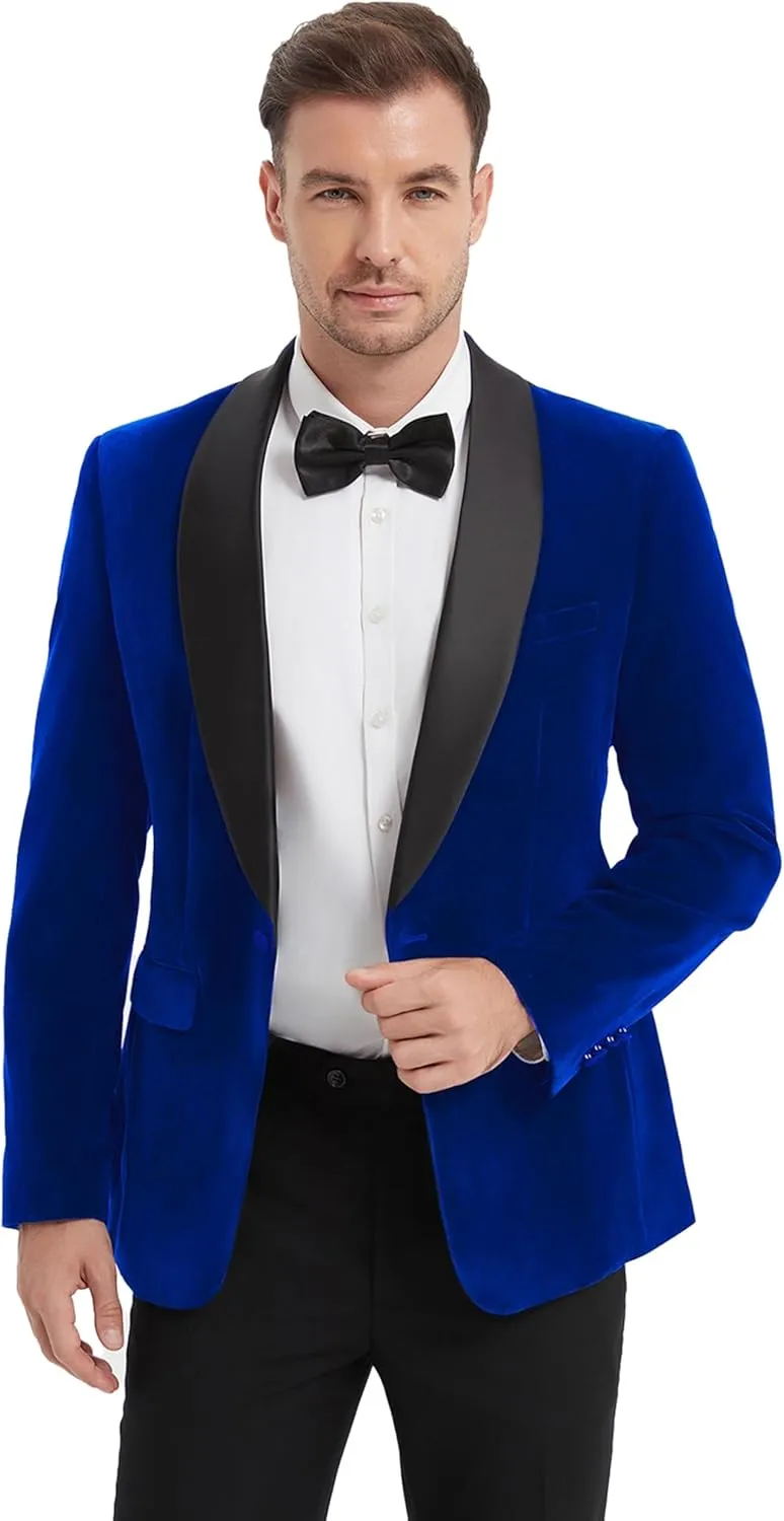 Slim Fit Suit Jacket for Men Tuxedo Blazer Velvet Shawl Lapel Solid White Shirt Bow Tie Prom Wedding Dinner Party