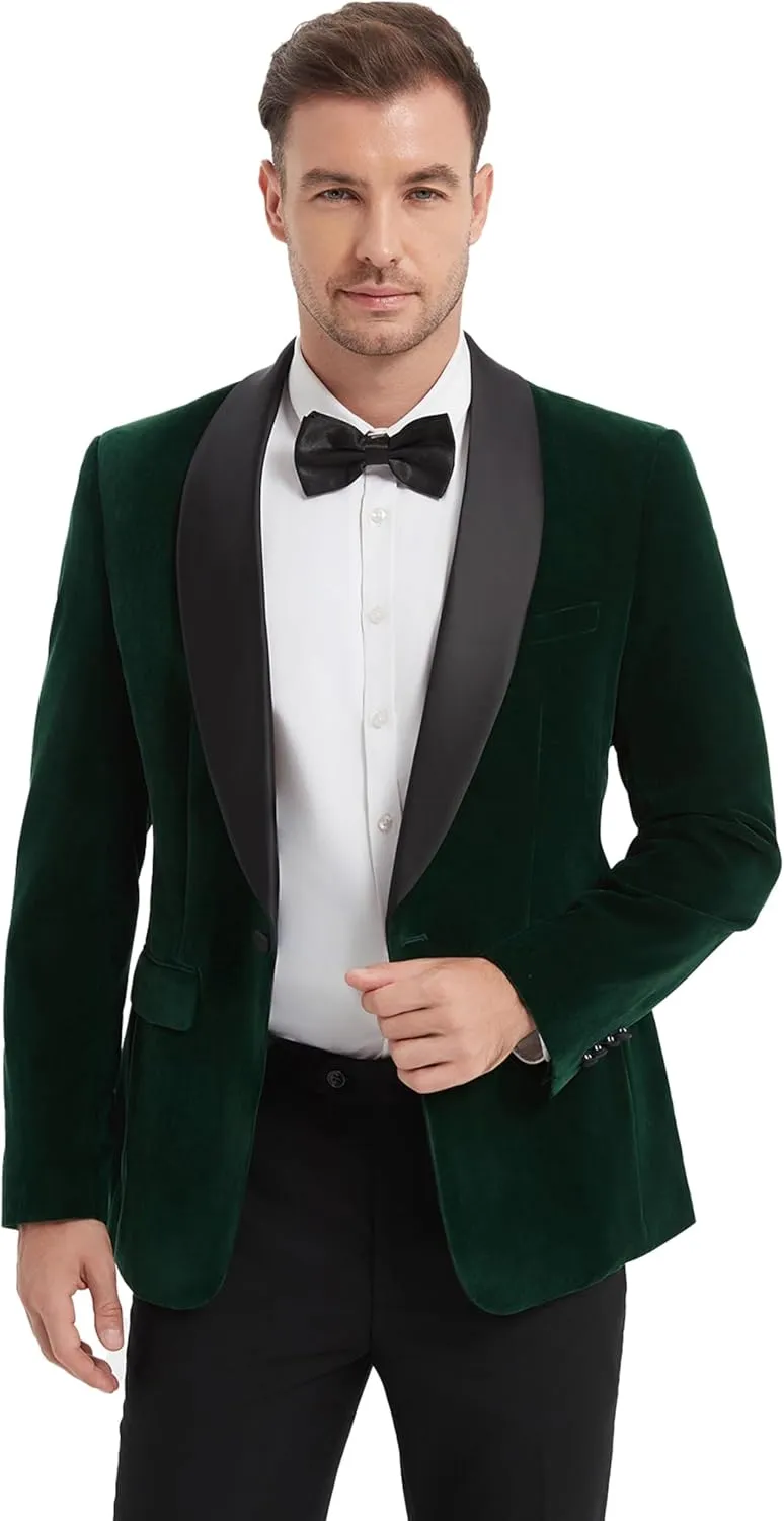 Slim Fit Suit Jacket for Men Tuxedo Blazer Velvet Shawl Lapel Solid White Shirt Bow Tie Prom Wedding Dinner Party