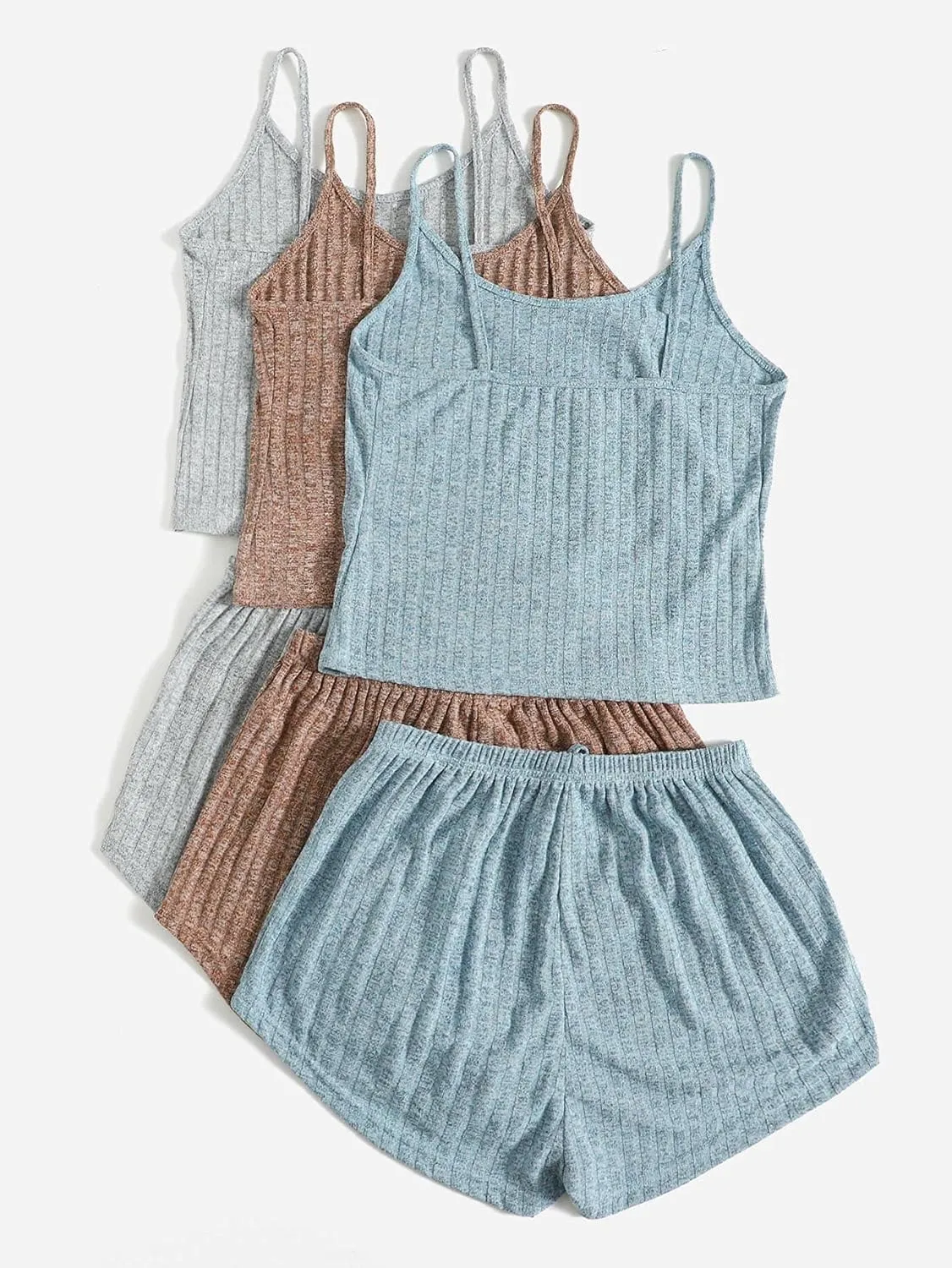 SOLY HUX Womens Pajama Sets Lounge Sets Ribbed Knit Cami Crop Top and Shorts Sleepwear PJ 3 Sets