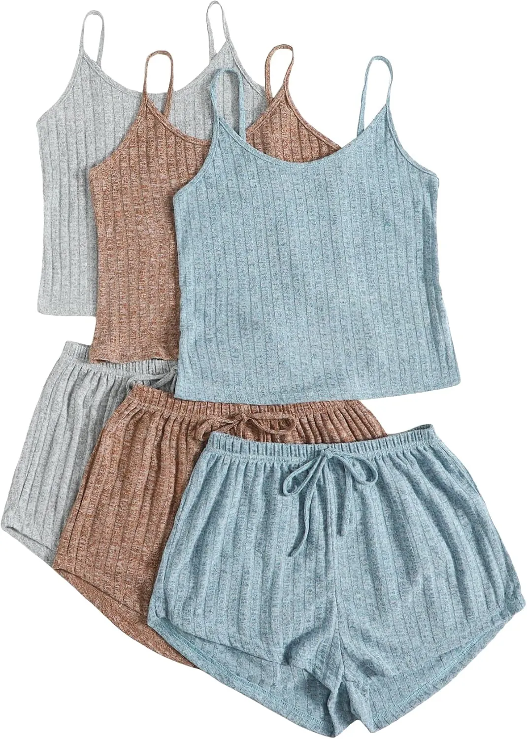 SOLY HUX Womens Pajama Sets Lounge Sets Ribbed Knit Cami Crop Top and Shorts Sleepwear PJ 3 Sets