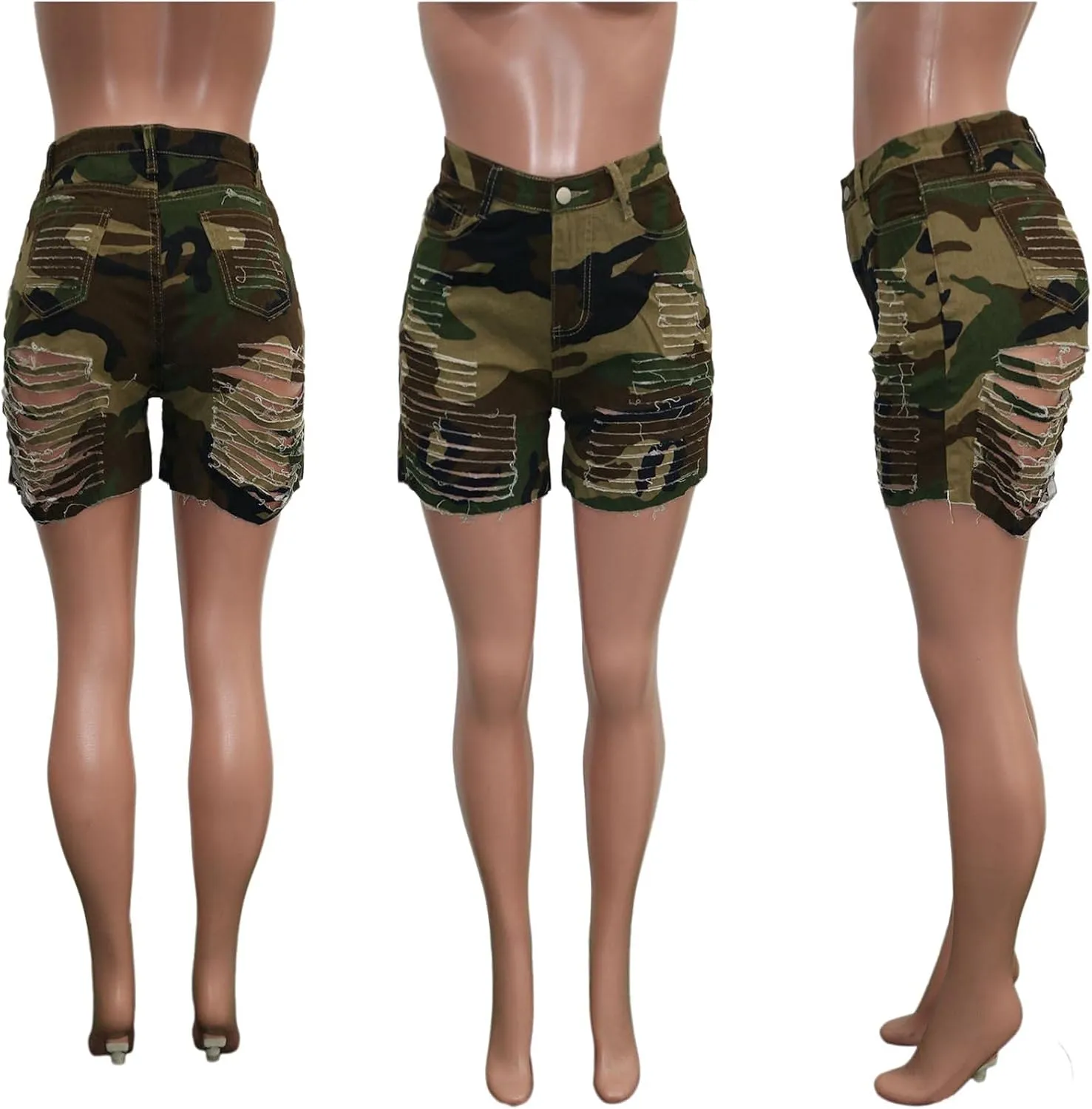 SOMTHRON Women's Sexy Tie Dye High Waisted Jean Shorts Ripped Destroyed Frayed Raw Rainbow Camo Skinny Denim Shorts
