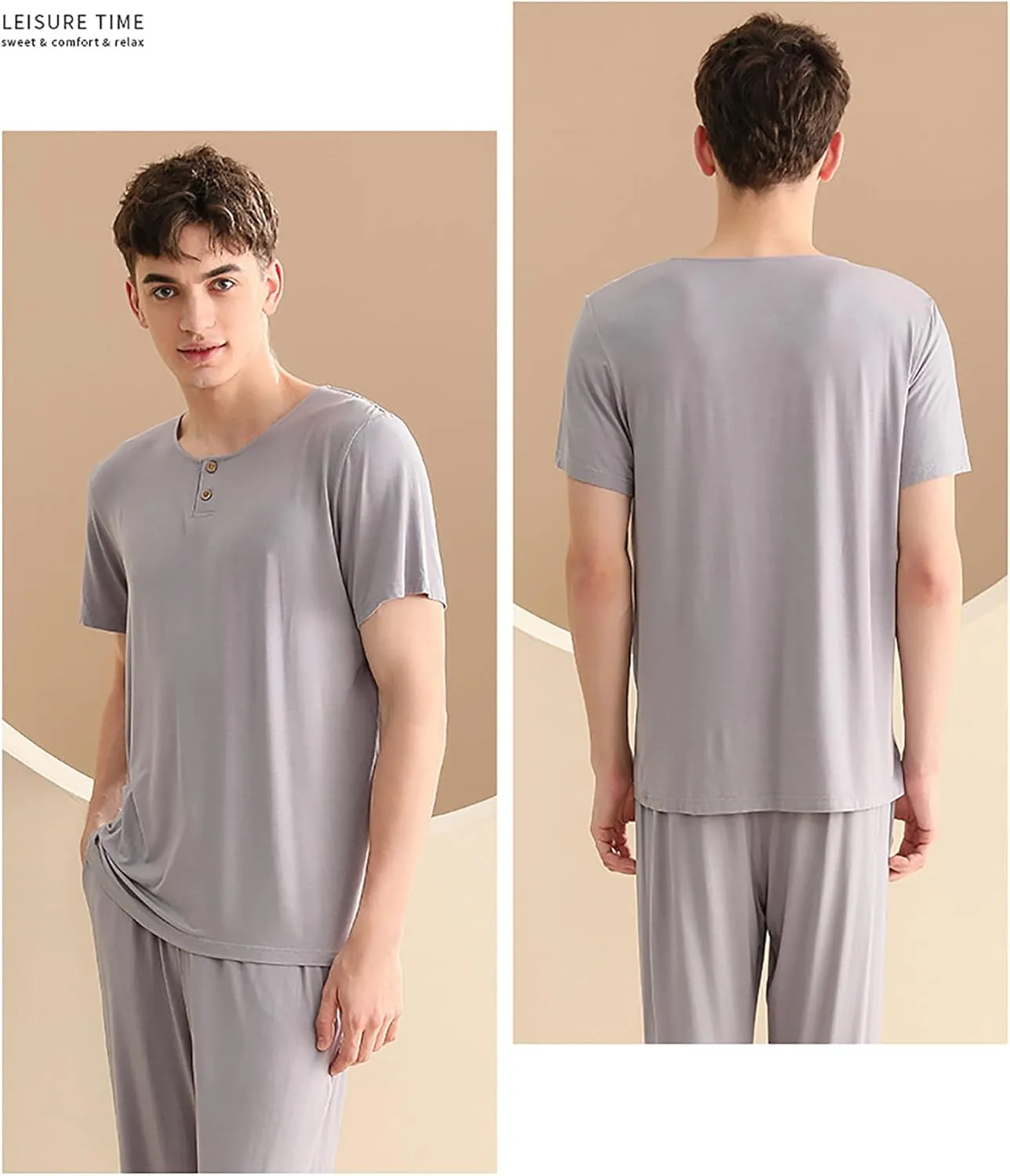 SoptoToxodo Mens Modal Pajama Sets Short Sleeve Crewneck Pajama Lounge Wear Set With Long Pants Raglan Sleepwear