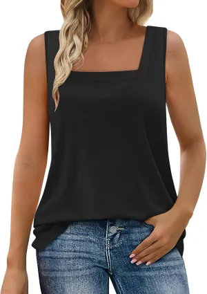 Summer Tank Tops for Women Square Neck Solid Color Sleeveless Tunics Summer Flowy Vacation Casual Shirts Top 2025