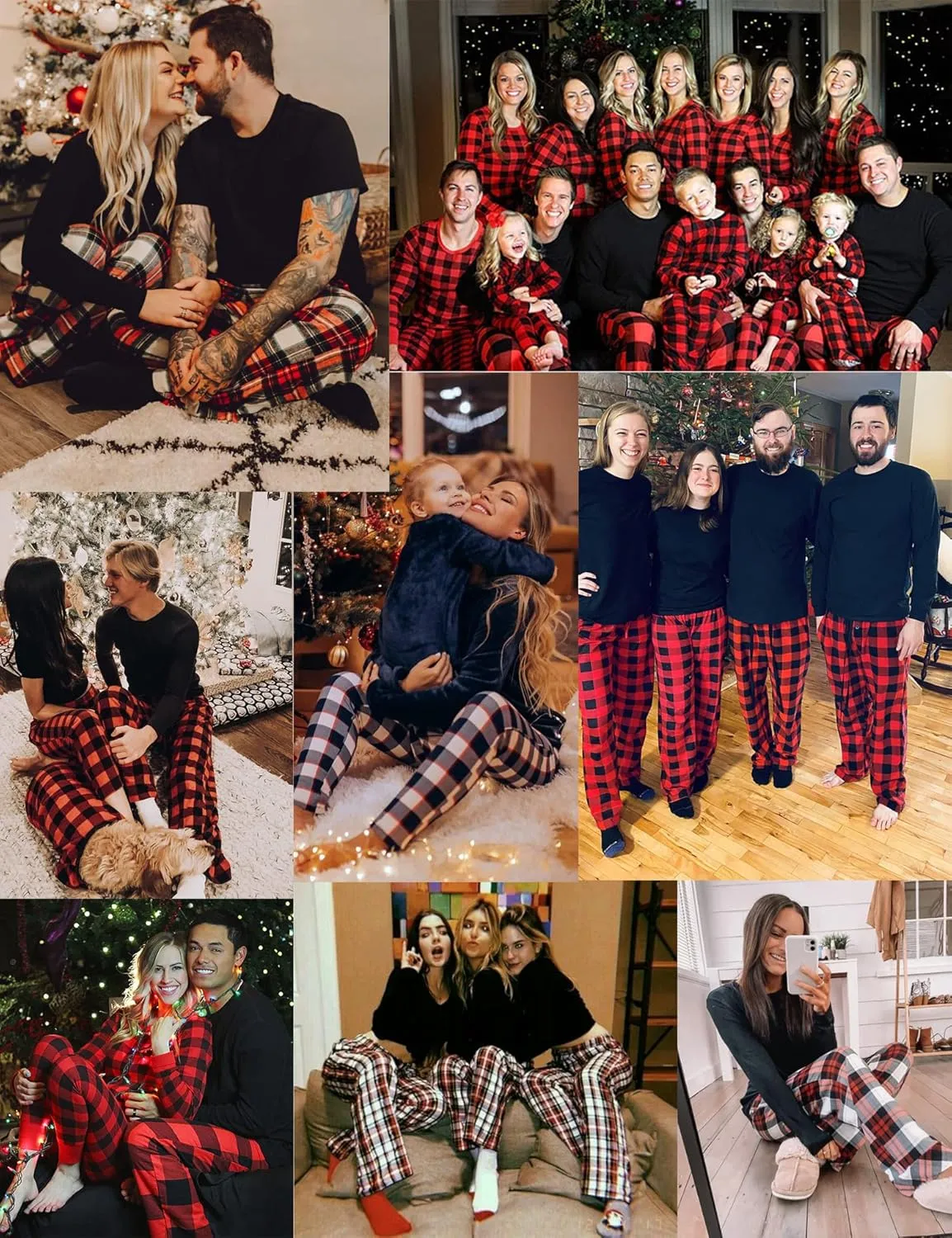 SWOMOG Men & Women Pajama Sets for Couples Long Sleeve Sleepwear Plaid Pants Loungewear Set with Pockets