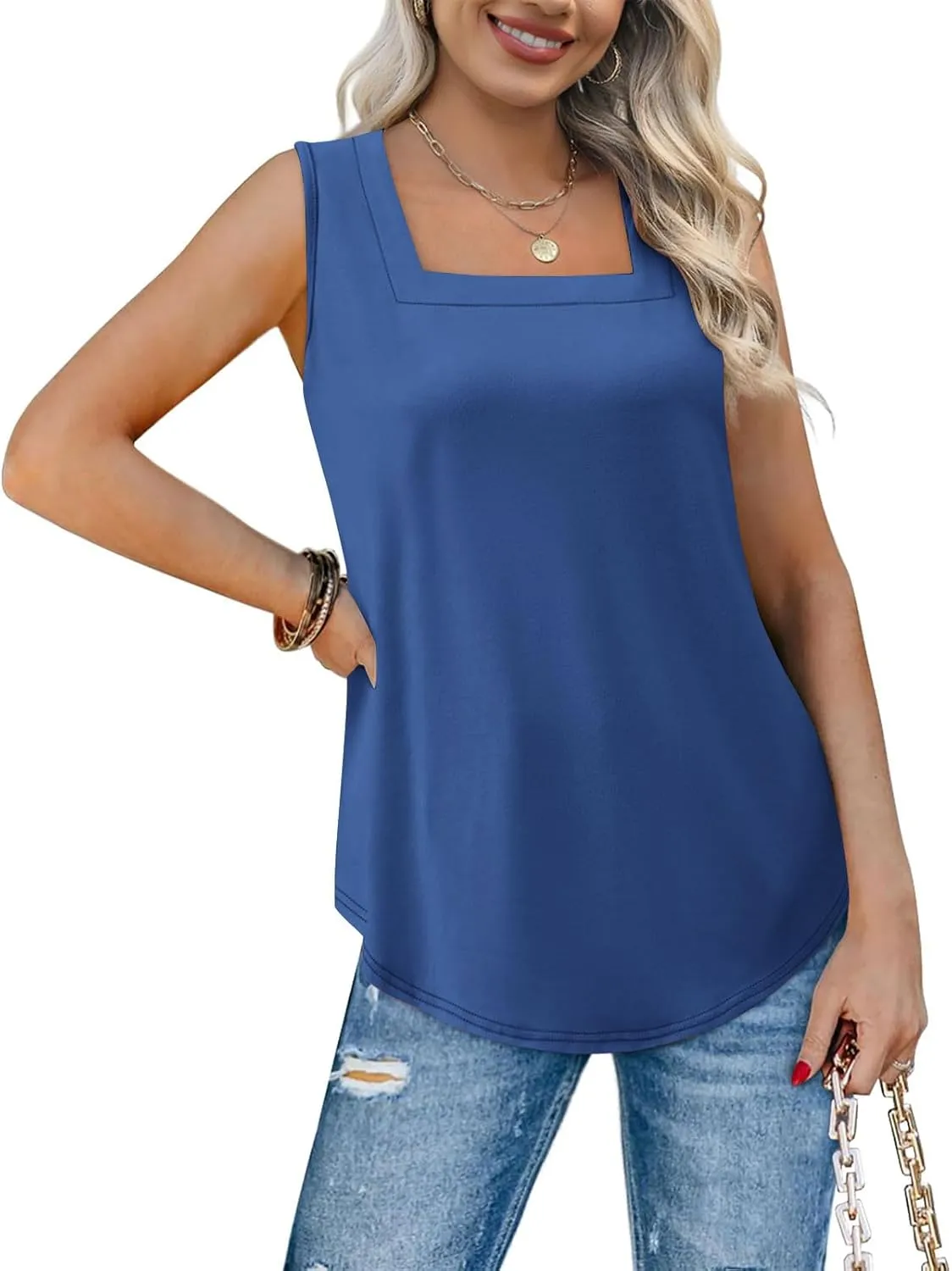 Tank Top for Women Trendy Square Neck Sleeveless Casual Tops Soft Loose Fit Workout Basic Summer Clothes 2025