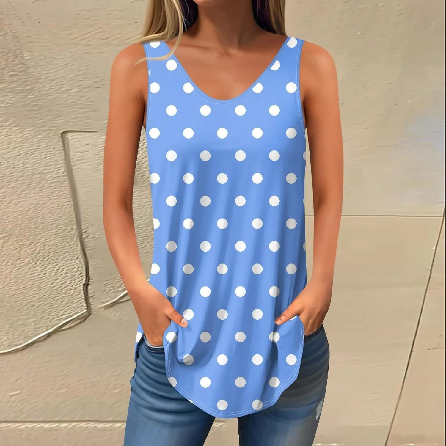 Tank Tops for Women 2025 Casual Printed V Neck Sleeveless Summer Tunics Vacation Fashion Loose Camisole Dressy Tank