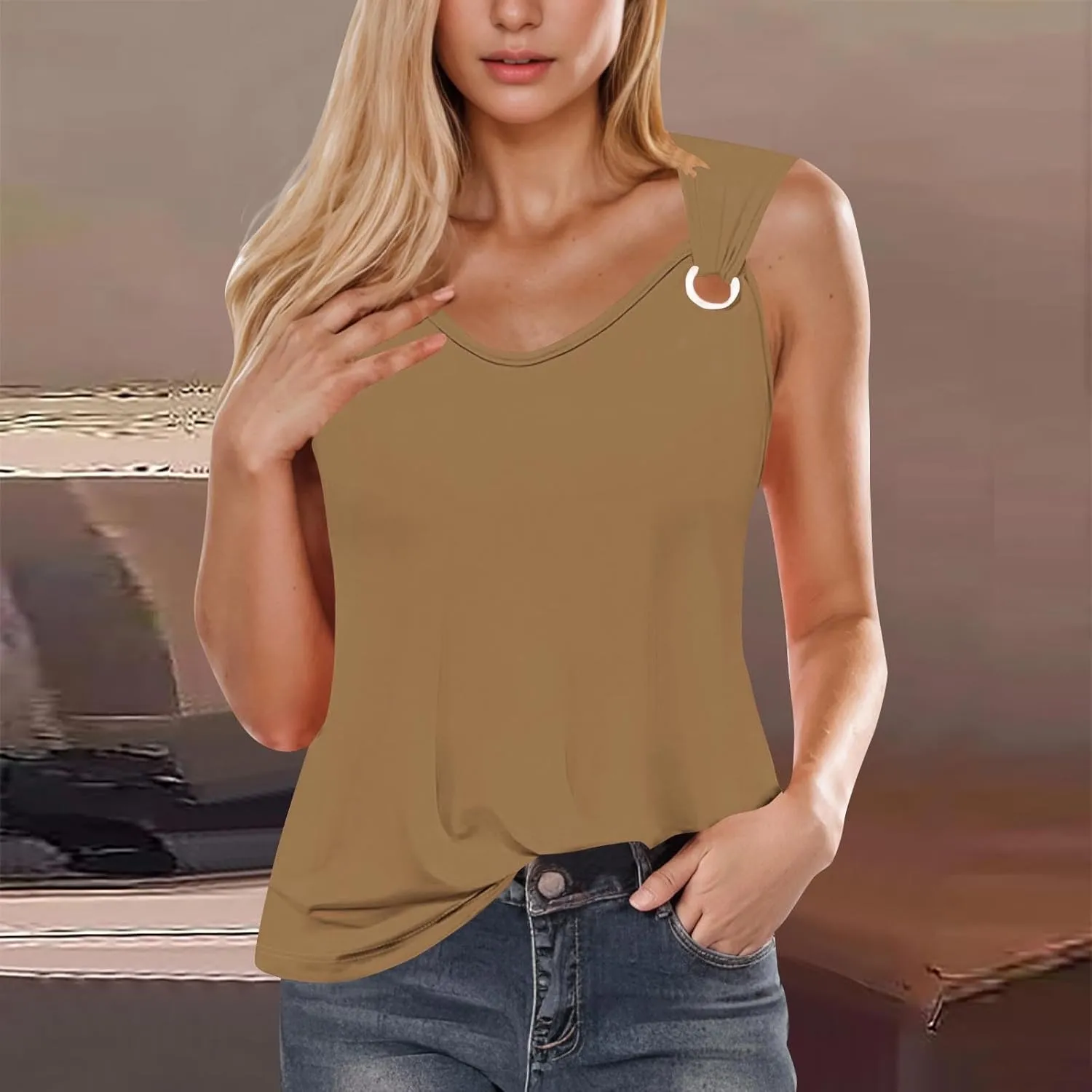 Tank Tops for Women 2025 Casual V Neck Sleeveless Solid Color Vacation Tunics Top Summer Trendy Comfy Camisole Tank