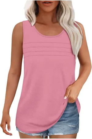 Tank Tops for Women 2025 Plus Size Solid Color Crewneck Shirts Sleeveless Casual Trendy Beach Loose Tunics Tank Top