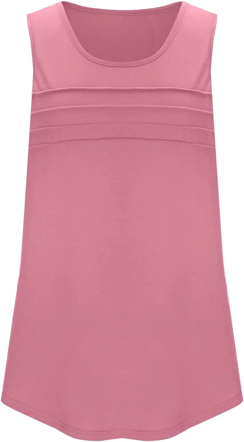 Tank Tops for Women 2025 Plus Size Solid Color Crewneck Shirts Sleeveless Casual Trendy Beach Loose Tunics Tank Top