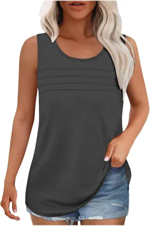 Tank Tops for Women 2025 Plus Size Solid Color Crewneck Shirts Sleeveless Casual Trendy Beach Loose Tunics Tank Top