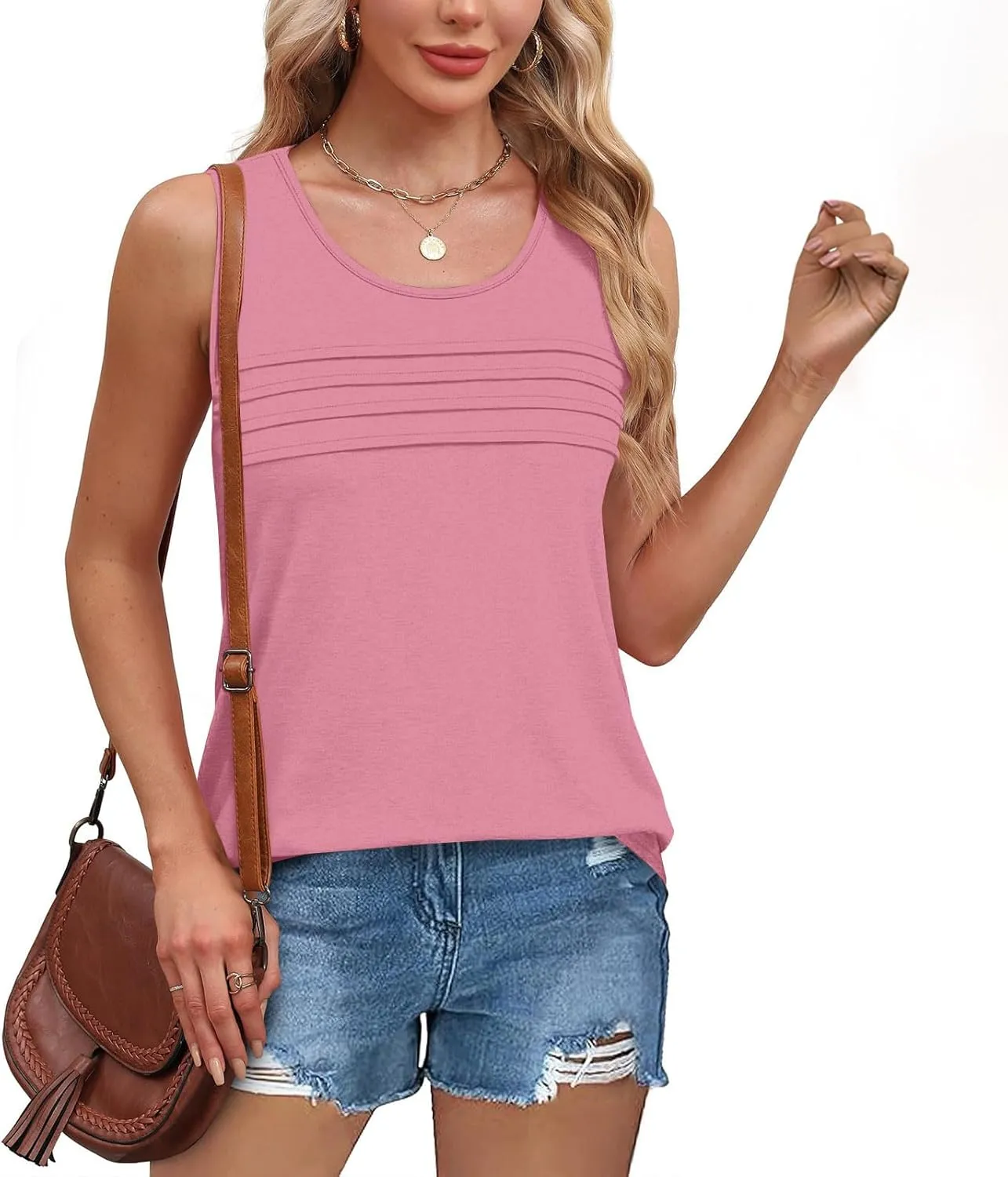 Tank Tops for Women 2025 Plus Size Solid Color Crewneck Shirts Sleeveless Casual Trendy Beach Loose Tunics Tank Top