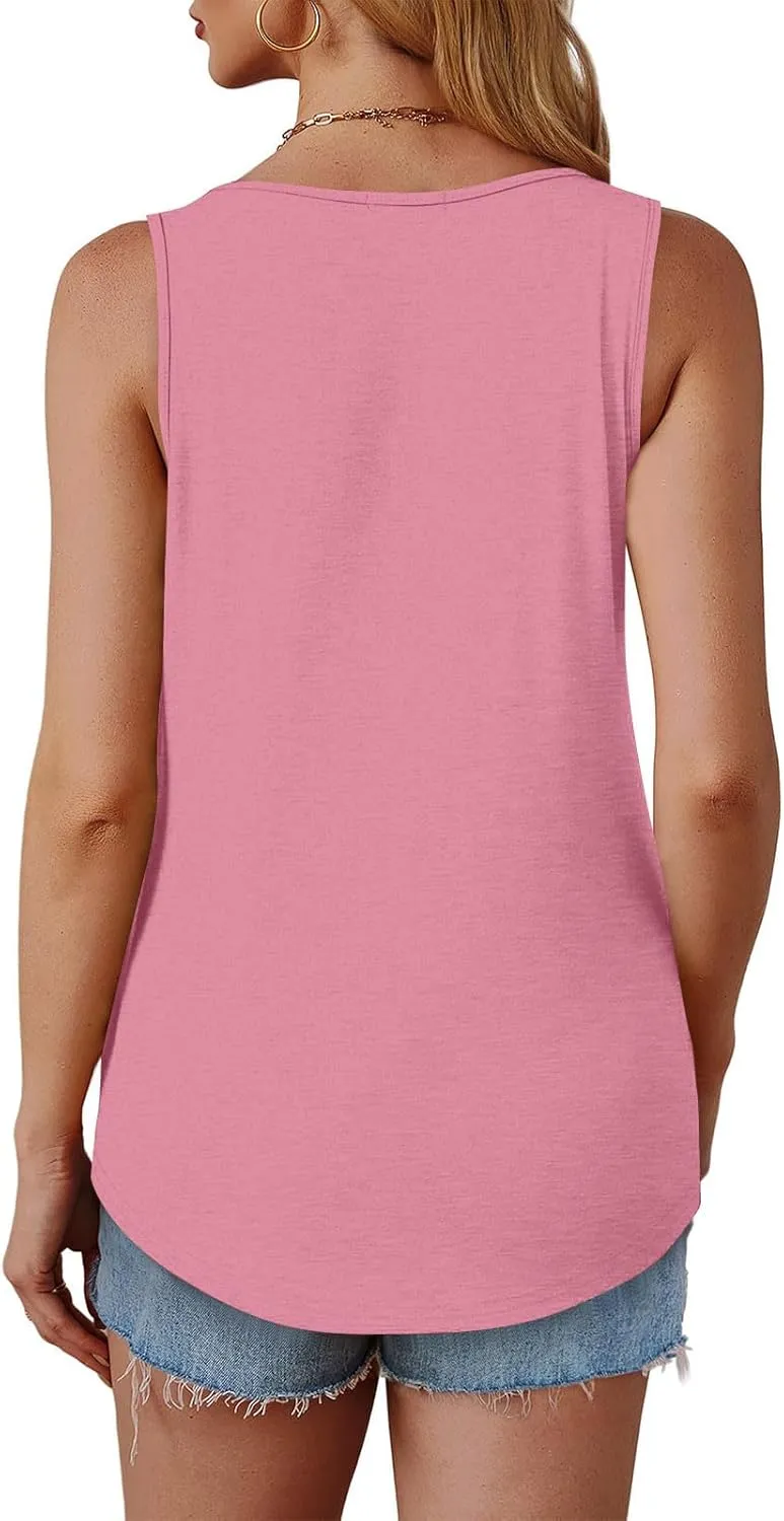 Tank Tops for Women 2025 Plus Size Solid Color Crewneck Shirts Sleeveless Casual Trendy Beach Loose Tunics Tank Top