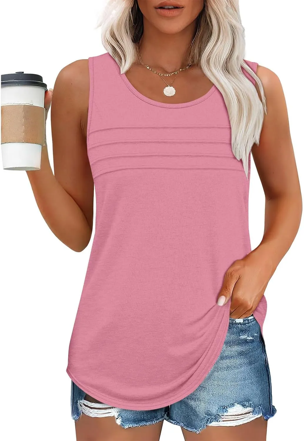 Tank Tops for Women 2025 Plus Size Solid Color Crewneck Shirts Sleeveless Casual Trendy Beach Loose Tunics Tank Top