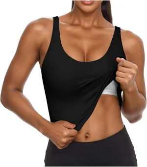 Tank Tops for Women Built in Bra Summer U Neck Sleeveless T-Shirt Summer Lightweight Solid Color Going Out Gym Camis