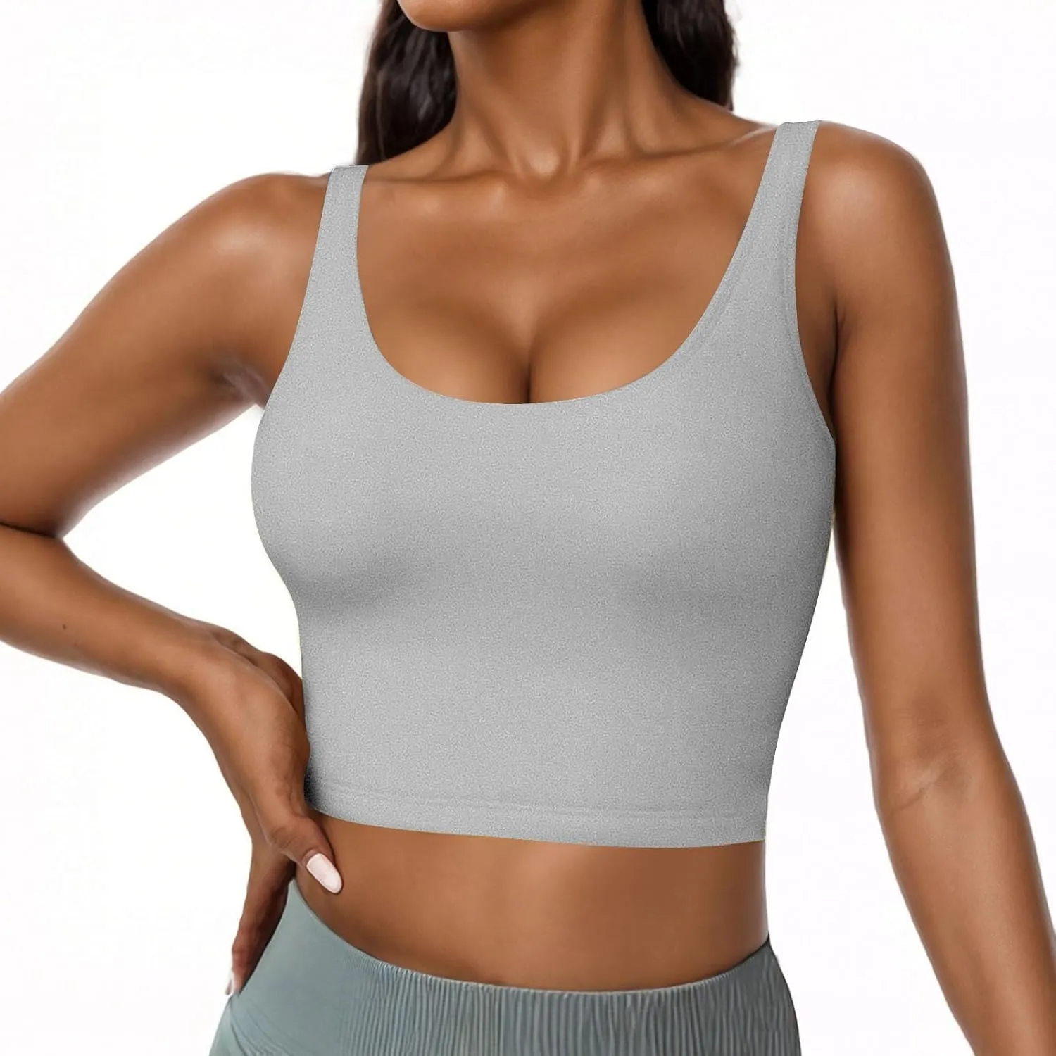 Tank Tops for Women Built in Bra Summer U Neck Sleeveless T-Shirt Summer Lightweight Solid Color Going Out Gym Camis