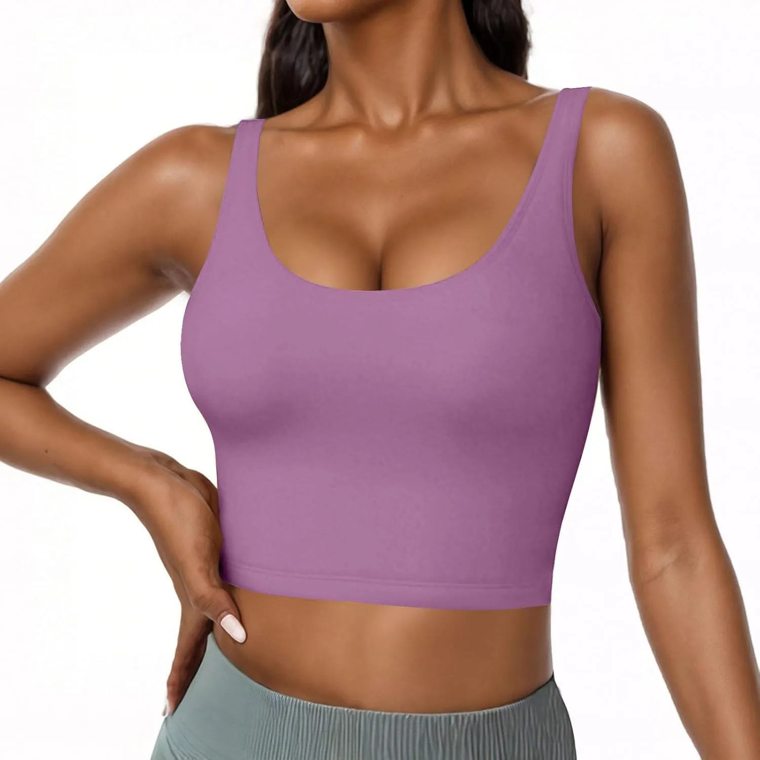Tank Tops for Women Built in Bra Summer U Neck Sleeveless T-Shirt Summer Lightweight Solid Color Going Out Gym Camis
