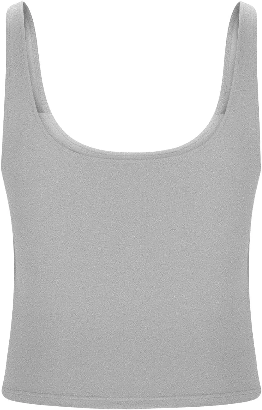 Tank Tops for Women Built in Bra Summer U Neck Sleeveless T-Shirt Summer Lightweight Solid Color Going Out Gym Camis