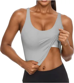 Tank Tops for Women Built in Bra Summer U Neck Sleeveless T-Shirt Summer Lightweight Solid Color Going Out Gym Camis