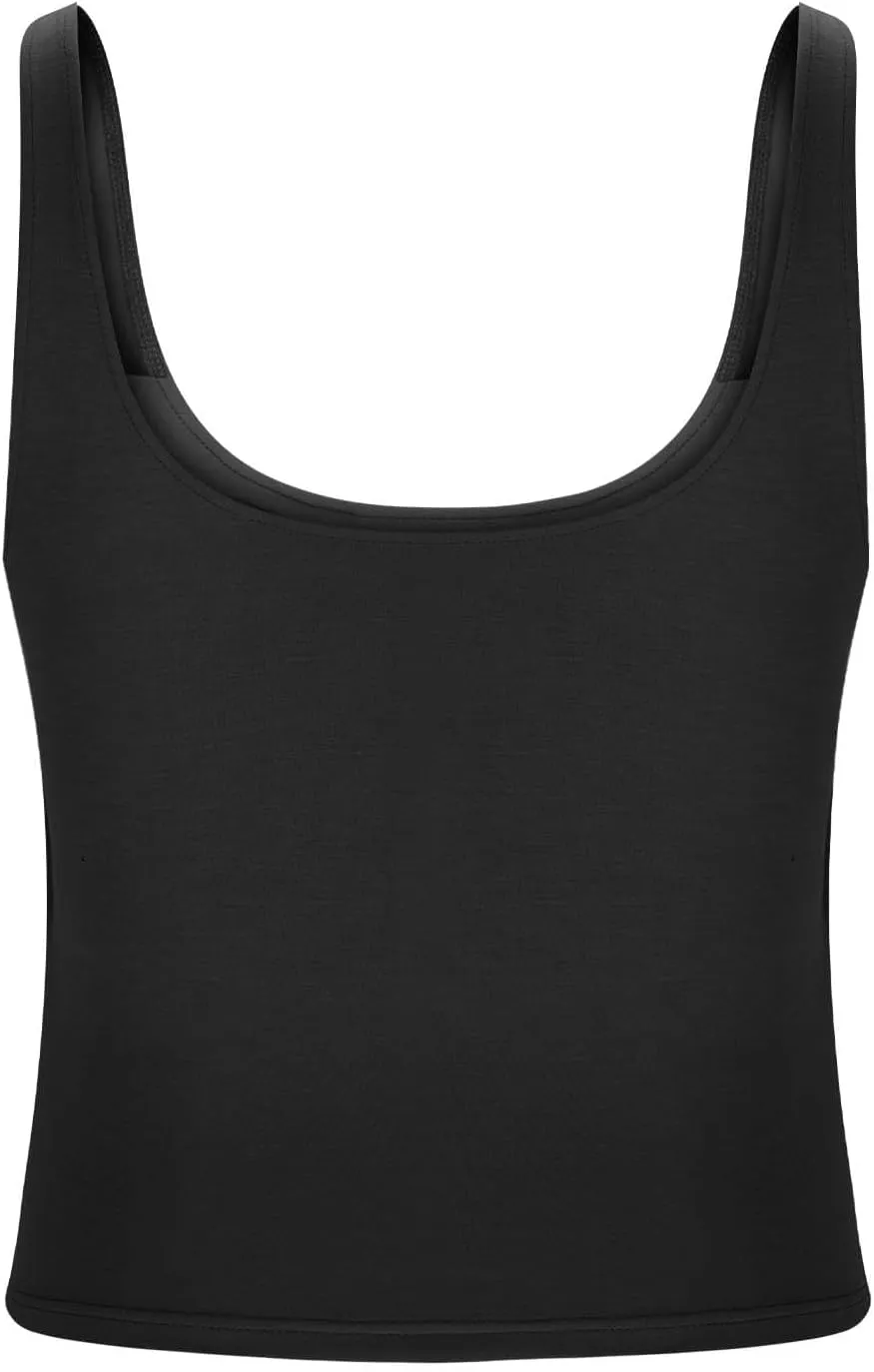 Tank Tops for Women Built in Bra Summer U Neck Sleeveless T-Shirt Summer Lightweight Solid Color Going Out Gym Camis