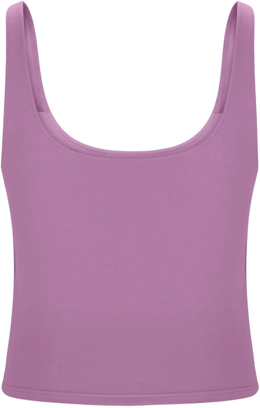Tank Tops for Women Built in Bra Summer U Neck Sleeveless T-Shirt Summer Lightweight Solid Color Going Out Gym Camis