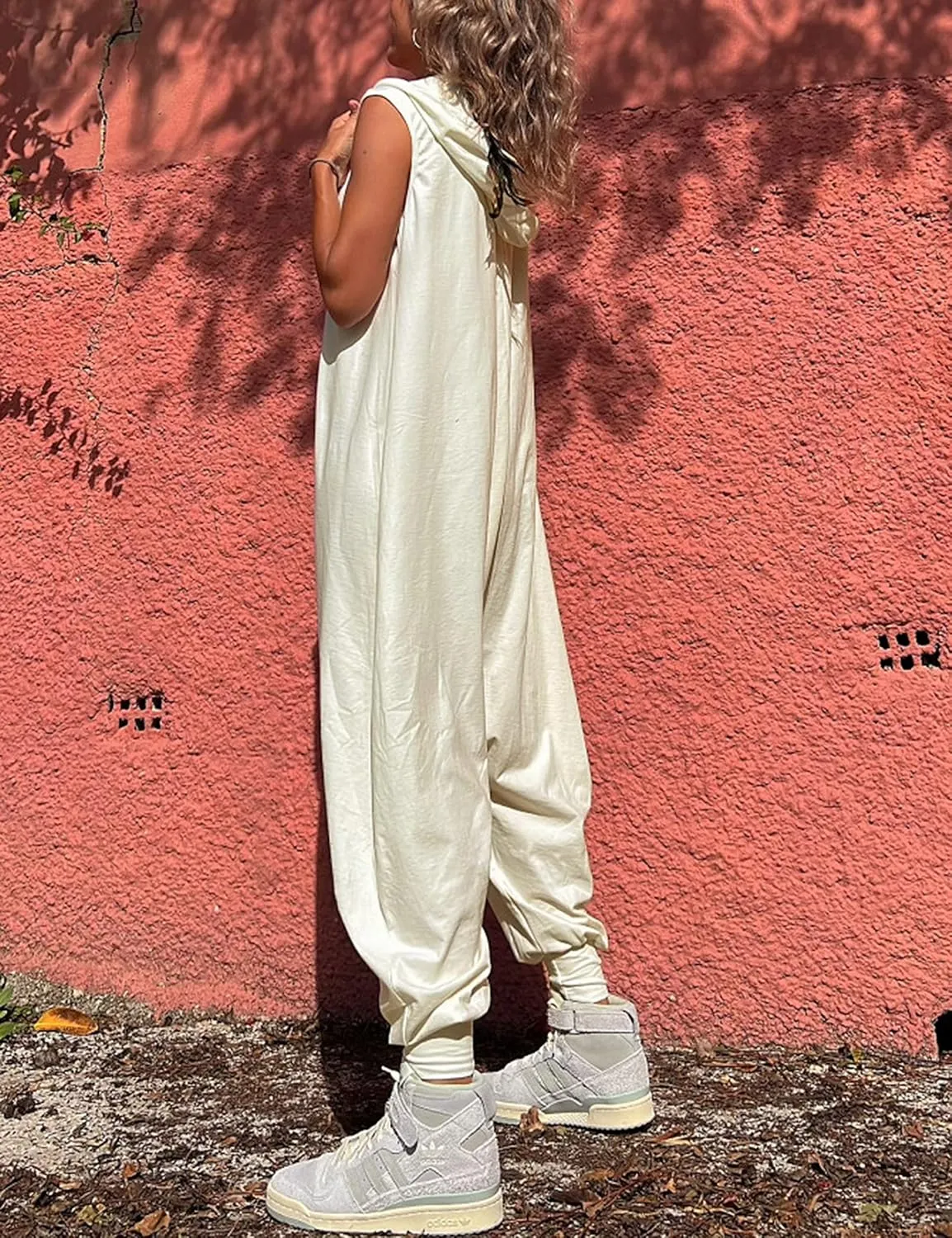 Tanming Hooded Jumpsuits for Women Casual Sleeveless Long Harem Pants Romper with Pockets