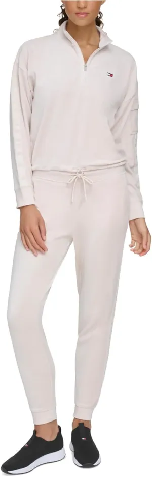 Tommy Hilfiger Women's Debossed Logo Taping Cropped Velour Half Zip Pullover