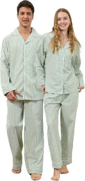 U2SKIIN Couple Pajama Sets, Soft Cotton Button-Down Striped Pajamas for Men and Women Long Sleeve Sleepwear with Pockets