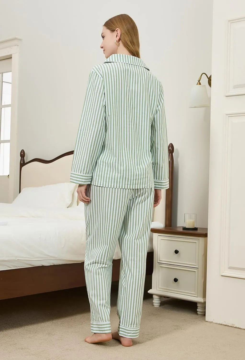 U2SKIIN Couple Pajama Sets, Soft Cotton Button-Down Striped Pajamas for Men and Women Long Sleeve Sleepwear with Pockets